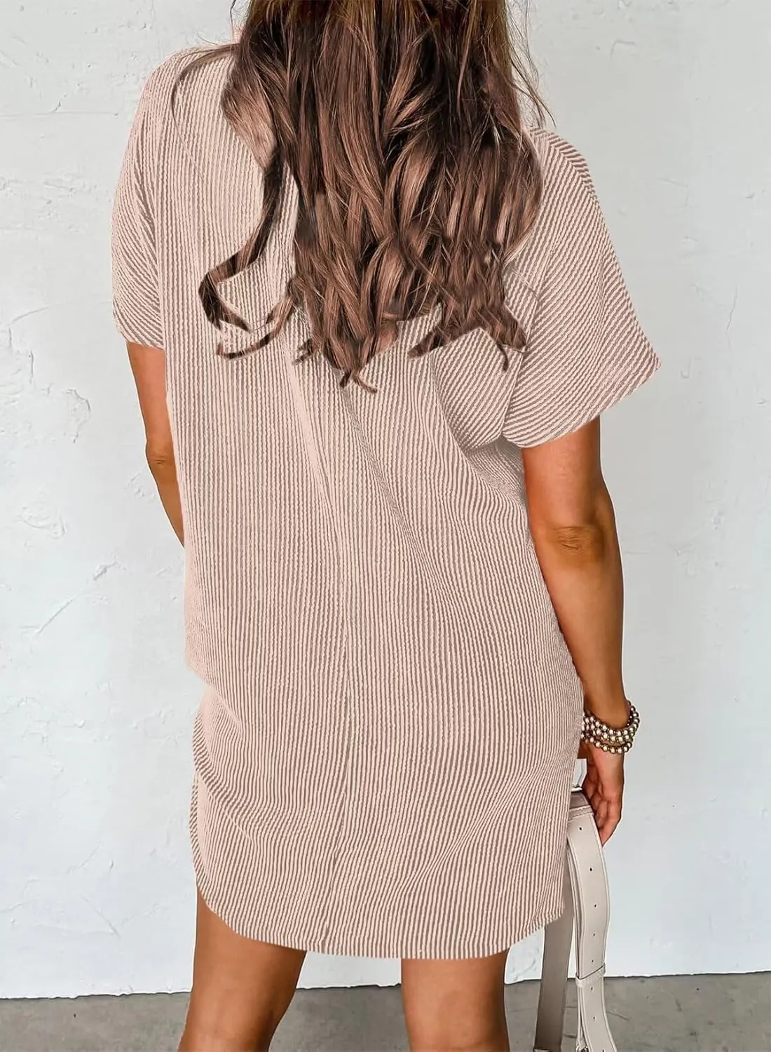 Acelitt Womens Casual Summer Crewneck Short Sleeve Ribbed Mini Tshirt Dress, XS-3XL