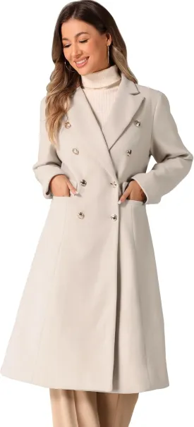 Allegra K Double Breasted Coat for Women's Notched Lapel Collar Classic Winter Overwear