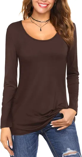 Amoretu Tops for Women Basic Long Sleeve T Shirts Plain Casual Loose Fit Round Neck Tee for Fall Clothing
