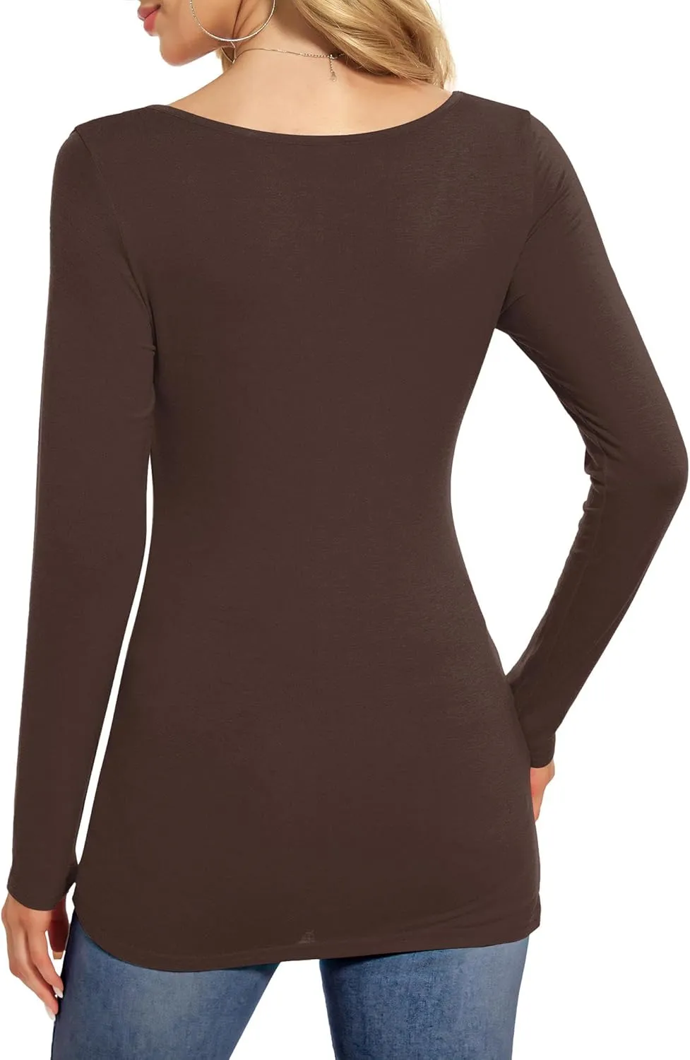 Amoretu Tops for Women Basic Long Sleeve T Shirts Plain Casual Loose Fit Round Neck Tee for Fall Clothing
