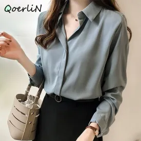 Graduation Gifts Autumn Women 2022 Fashion Blouses Solid Plus Size Female Clothes Loose Shirt Long Sleeve Blouse Simple OL Feminine Blusa Mujer