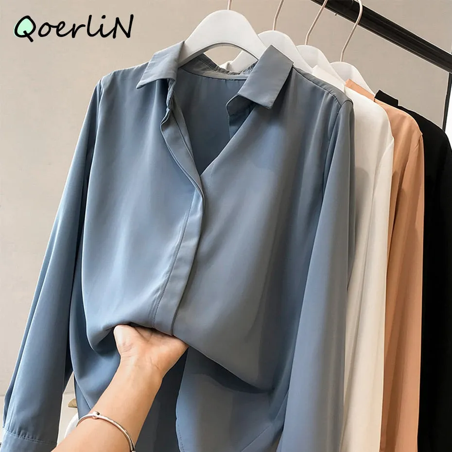 Graduation Gifts Autumn Women 2022 Fashion Blouses Solid Plus Size Female Clothes Loose Shirt Long Sleeve Blouse Simple OL Feminine Blusa Mujer