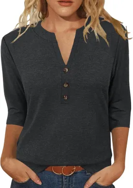 JomeDesign Womens Tops 3/4 Sleeve V Neck Shirts Dressy Casual Tunic Blouses Summer Tees