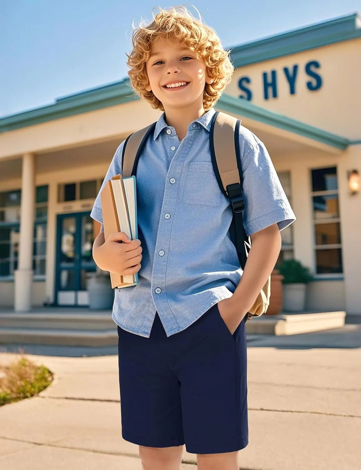 KEREDA Boys School Uniform Golf Shorts Pull On Preppy Shorts Kids Clothes with Pockets