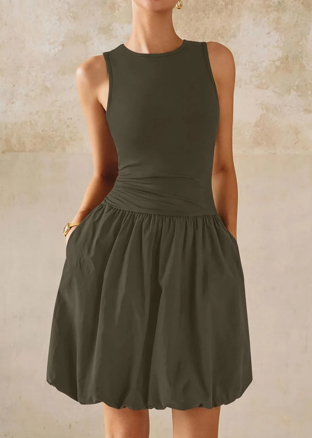 KIRUNDO Summer Bubble Dress for Women 2025 Casual Mini Spring Bodycon Cocktail Dresses Sleeveless Drop Waist Sundress Beach