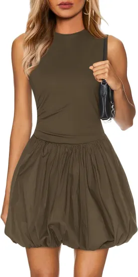 KIRUNDO Summer Bubble Dress for Women 2025 Casual Mini Spring Bodycon Cocktail Dresses Sleeveless Drop Waist Sundress Beach