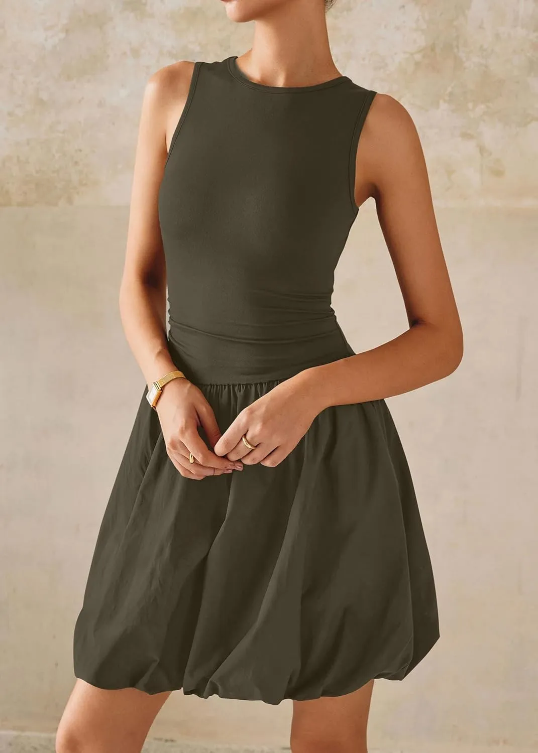 KIRUNDO Summer Bubble Dress for Women 2025 Casual Mini Spring Bodycon Cocktail Dresses Sleeveless Drop Waist Sundress Beach