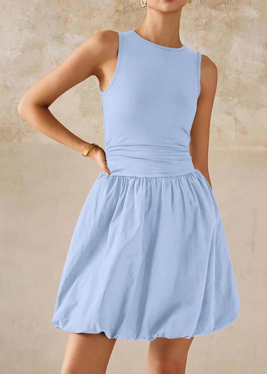 KIRUNDO Summer Bubble Dress for Women 2025 Casual Mini Spring Bodycon Cocktail Dresses Sleeveless Drop Waist Sundress Beach