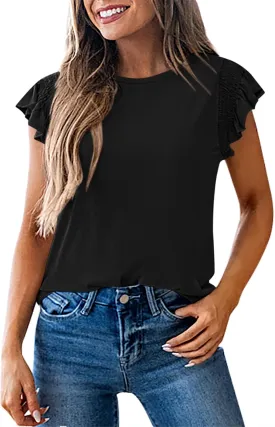 KIRUNDO Womens Tops 2025 Spring Fashion Ruffle Cap Sleeve Casual T Shirts Summer Crewneck Basic Tee Cute Blouses Clothing