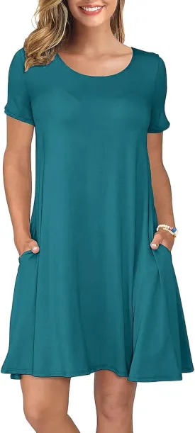 KORSIS Summer Dresses for Women Casual T-Shirt Short Sleeve Dresses Swing Flowy Beach Vacation Sundress with Pockets (S-3XL)
