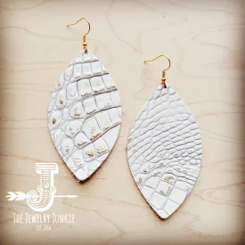 Leather Oval Earring-White and Gold Gator 209r