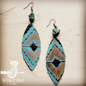 Leather Oval Earrings in Navajo w/ Turquoise Accent 206o