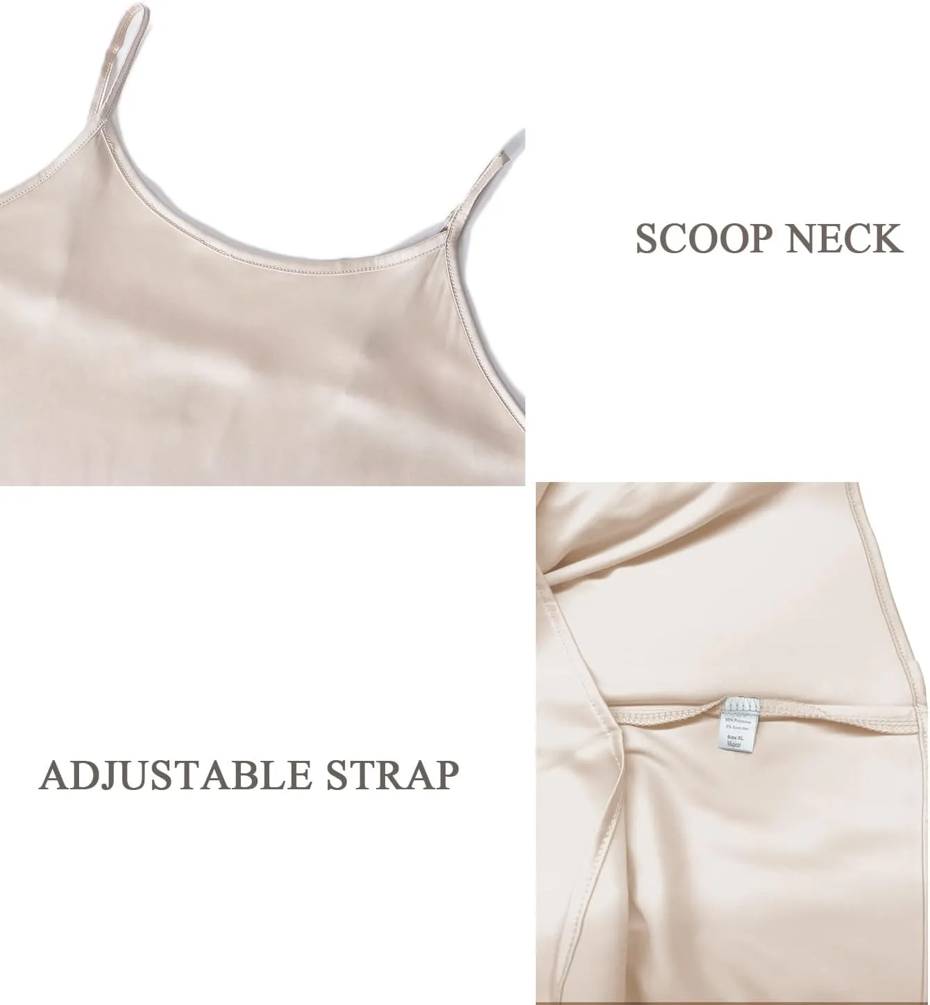 Miqieer Women's Long Silky Tank Top Adjustable Spaghetti Strap Camisole Slip Dress