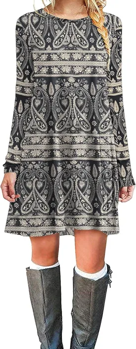 MOLERANI Women's Casual Plain Simple Long Sleeve T-Shirt Loose Dress
