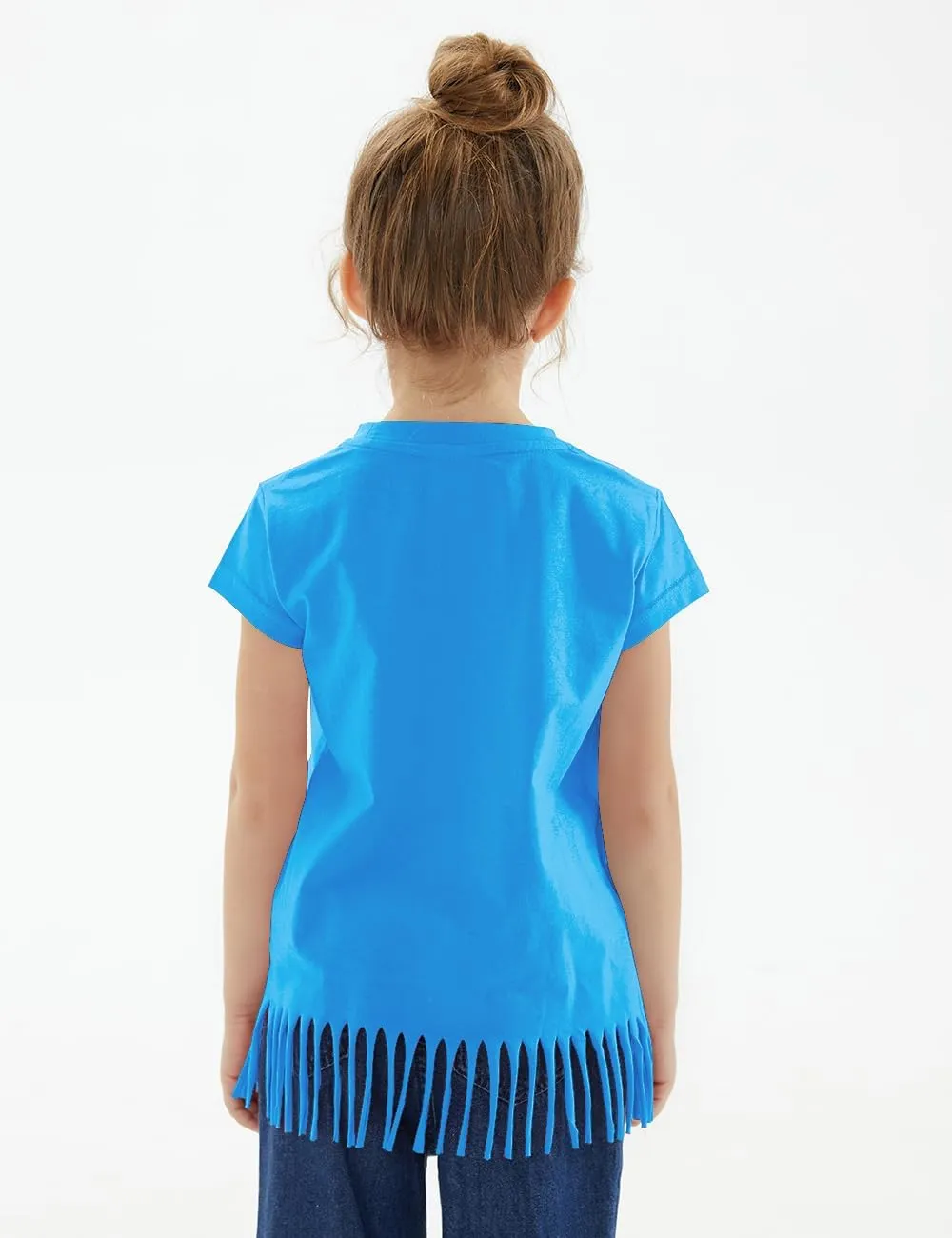 Noomelfish Girls Short Sleeve Fringe T-Shirts Soft Jersey Cotton Tee Tops (3-12 Years)