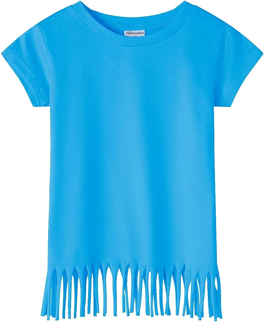 Noomelfish Girls Short Sleeve Fringe T-Shirts Soft Jersey Cotton Tee Tops (3-12 Years)