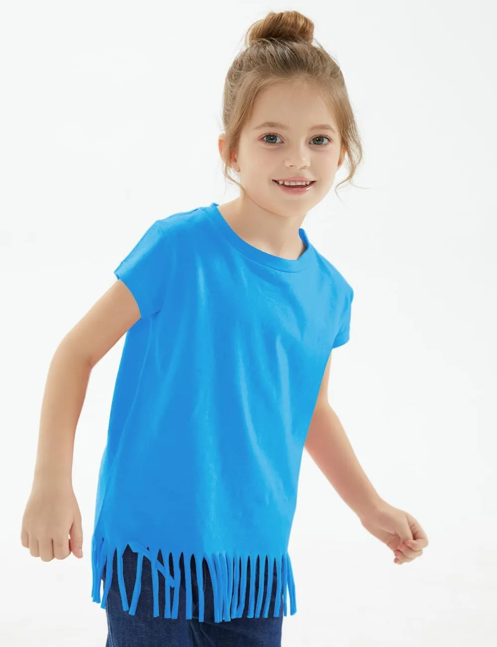 Noomelfish Girls Short Sleeve Fringe T-Shirts Soft Jersey Cotton Tee Tops (3-12 Years)