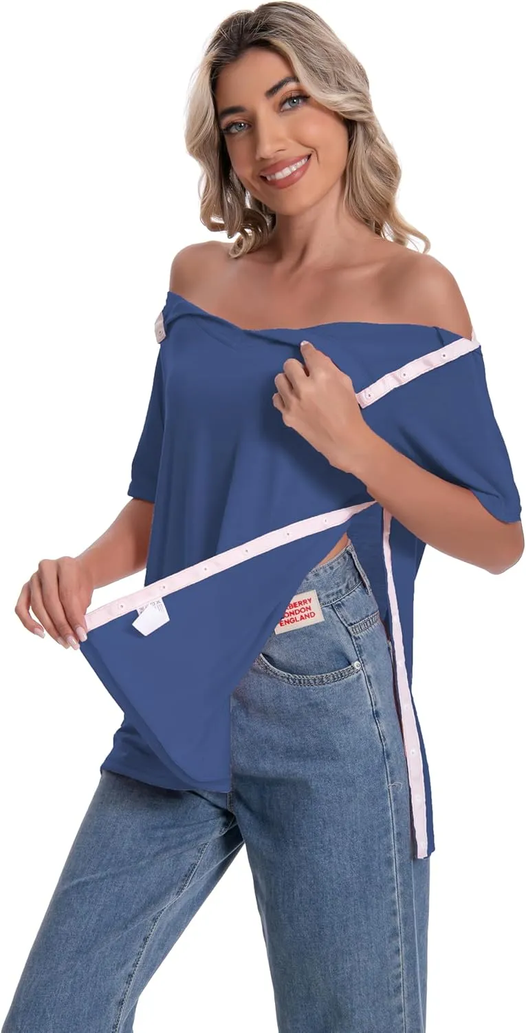 Post Shoulder Surgery Shirt for Women Short Sleeve V Neck Rotator Cuff Broken Arm Recovery Must Haves Clothing Comfy Shirts