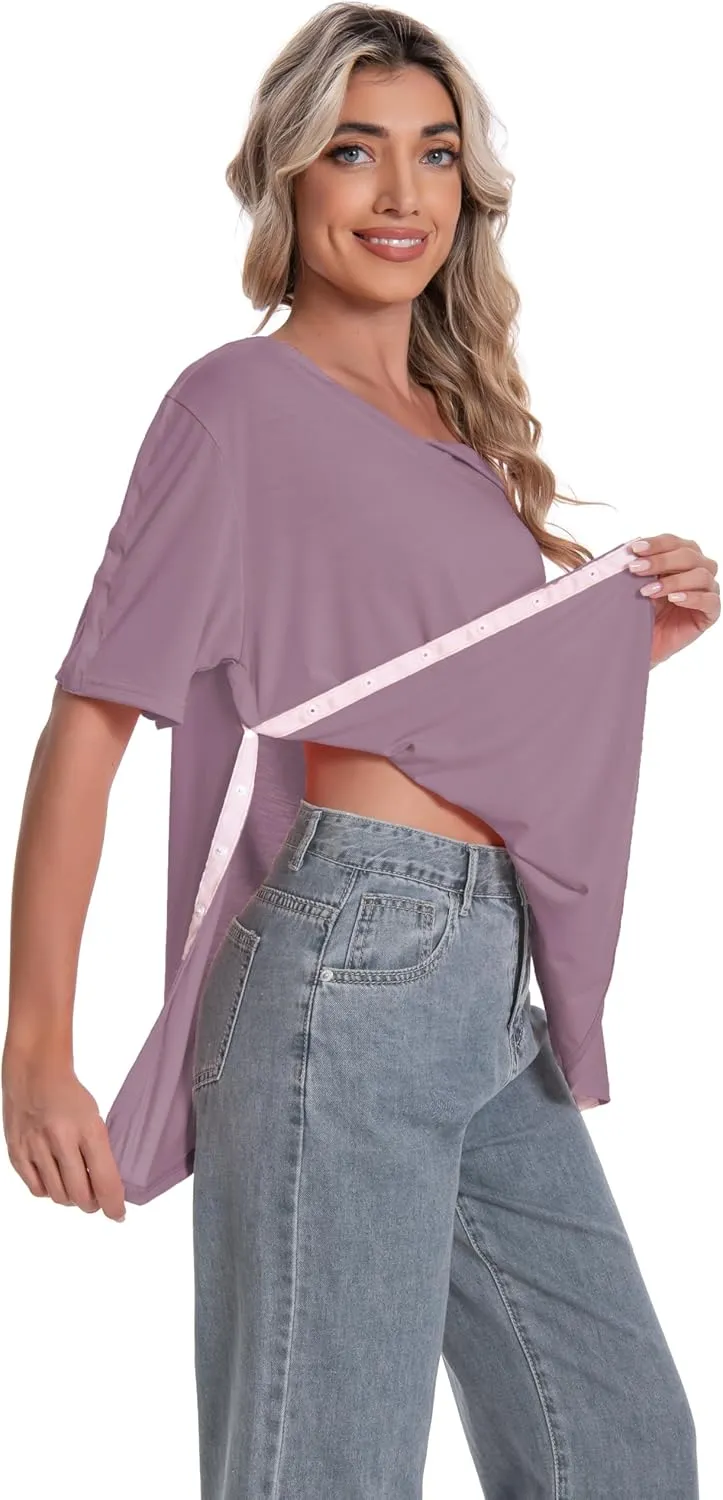 Post Shoulder Surgery Shirt for Women Short Sleeve V Neck Rotator Cuff Broken Arm Recovery Must Haves Clothing Comfy Shirts