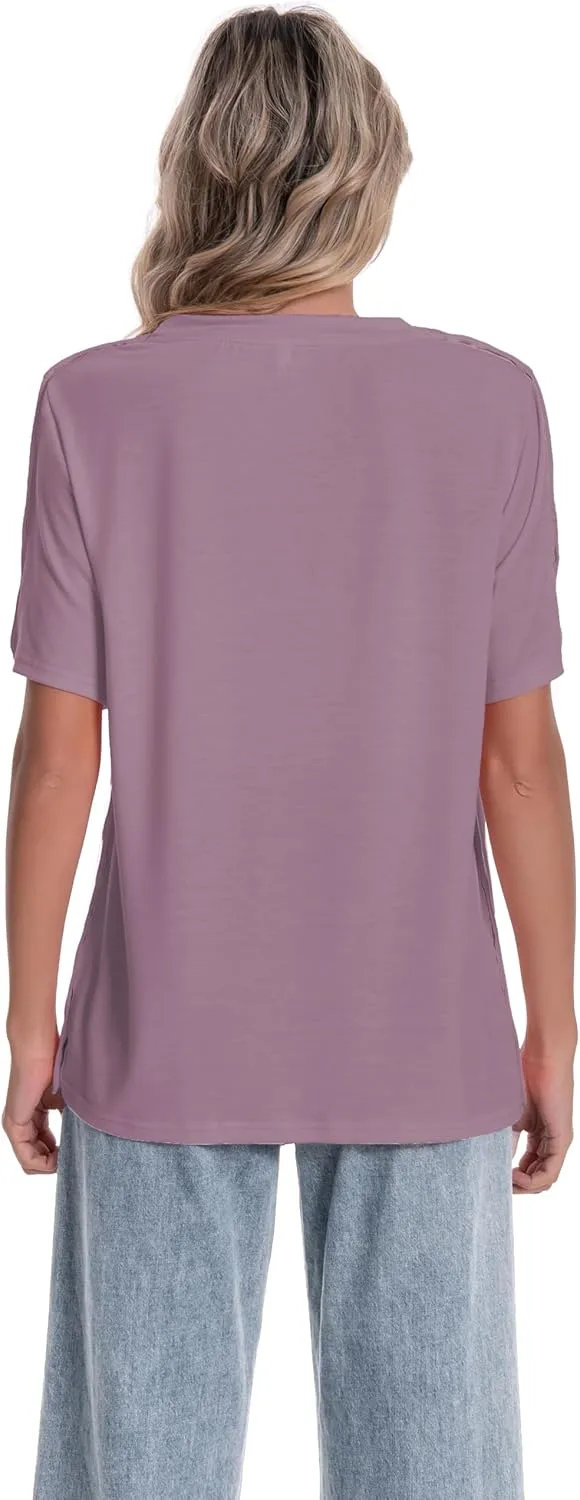 Post Shoulder Surgery Shirt for Women Short Sleeve V Neck Rotator Cuff Broken Arm Recovery Must Haves Clothing Comfy Shirts