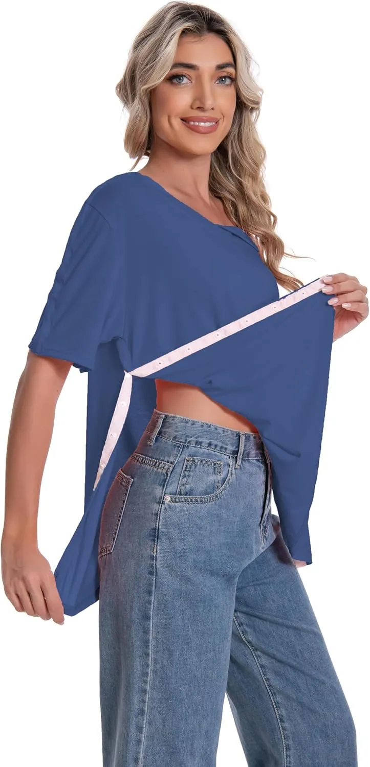 Post Shoulder Surgery Shirt for Women Short Sleeve V Neck Rotator Cuff Broken Arm Recovery Must Haves Clothing Comfy Shirts