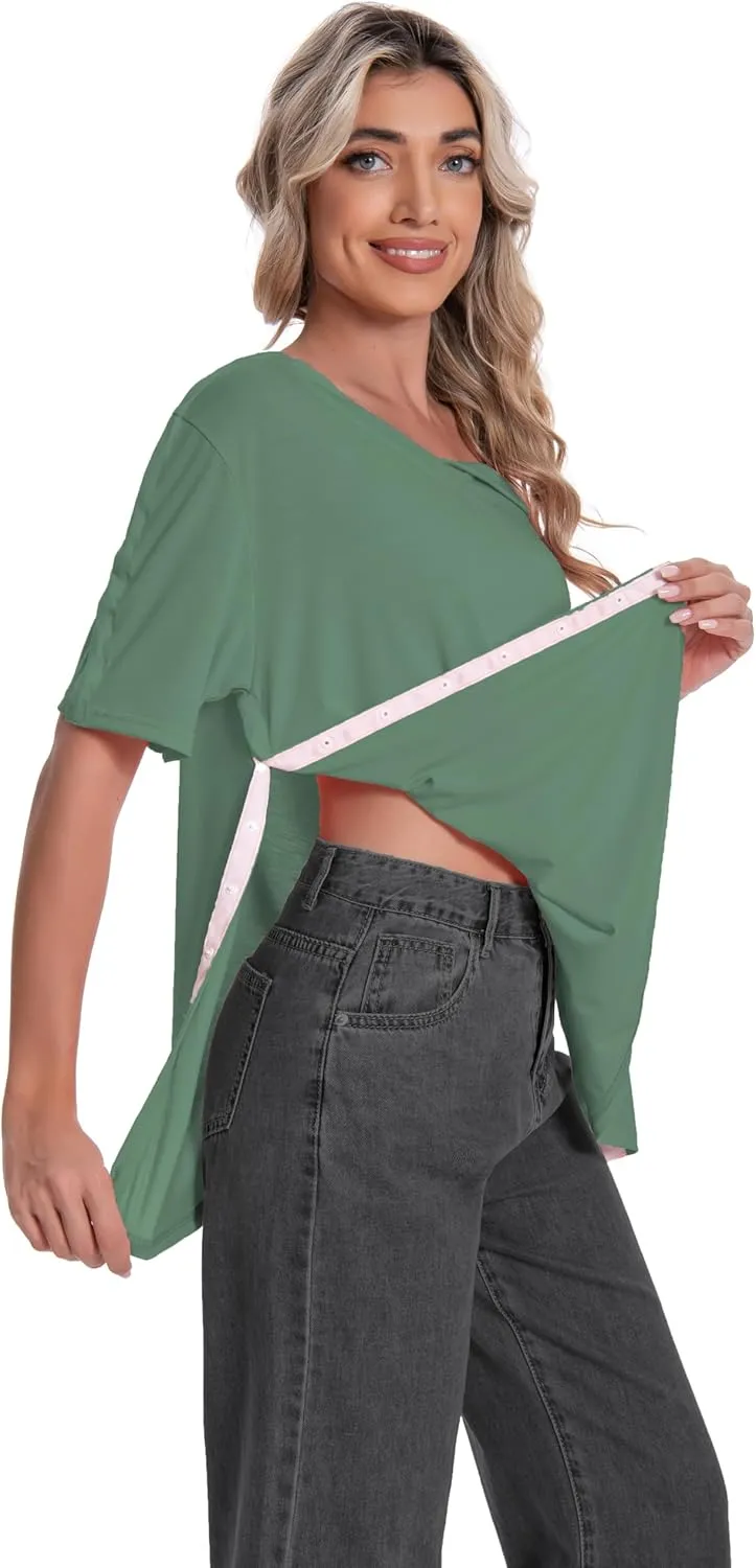 Post Shoulder Surgery Shirt for Women Short Sleeve V Neck Rotator Cuff Broken Arm Recovery Must Haves Clothing Comfy Shirts