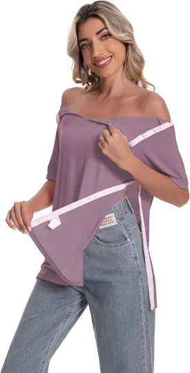 Post Shoulder Surgery Shirt for Women Short Sleeve V Neck Rotator Cuff Broken Arm Recovery Must Haves Clothing Comfy Shirts