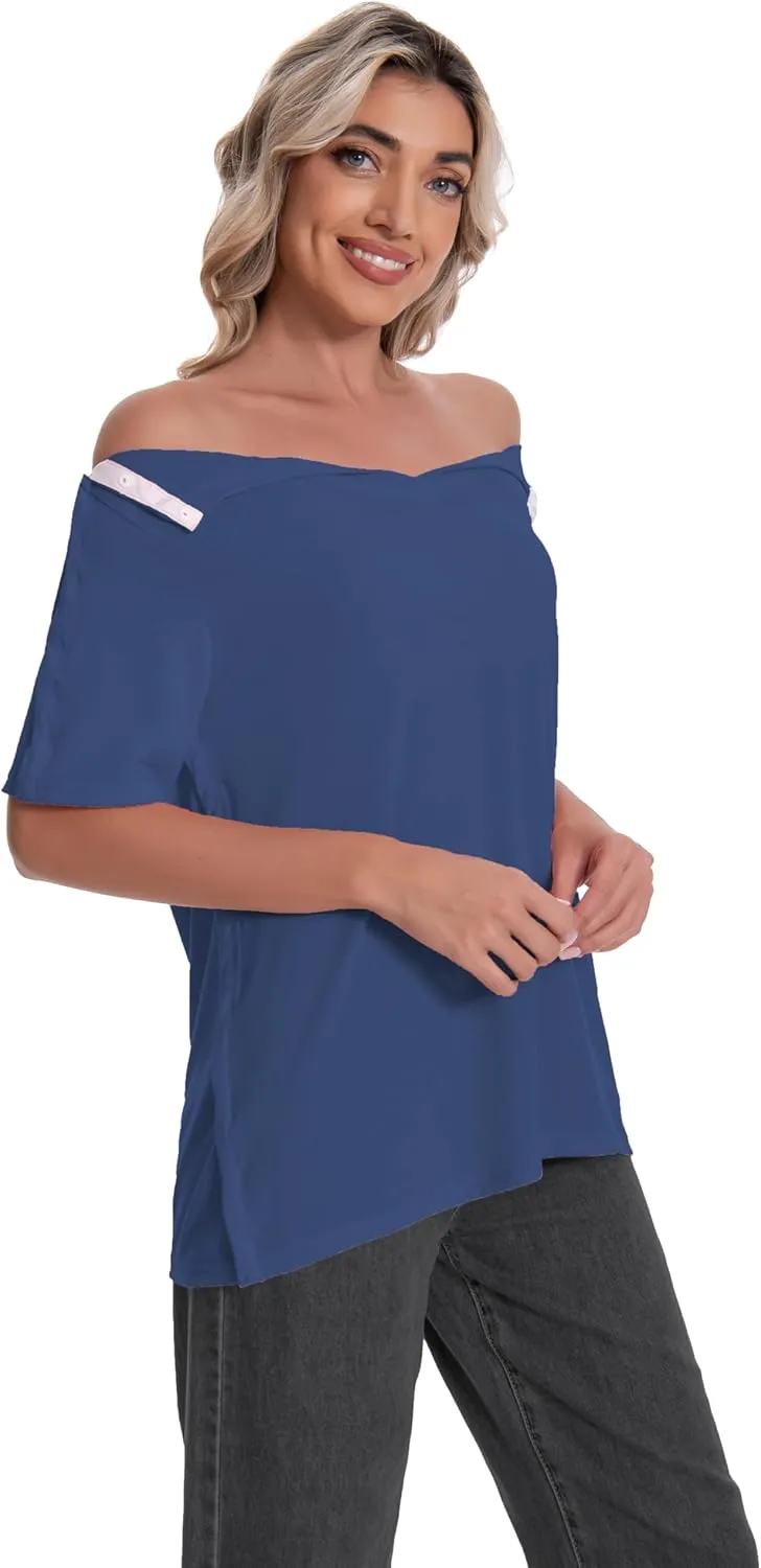 Post Shoulder Surgery Shirt for Women Short Sleeve V Neck Rotator Cuff Broken Arm Recovery Must Haves Clothing Comfy Shirts