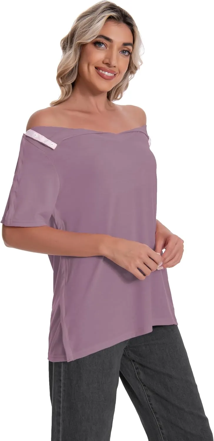 Post Shoulder Surgery Shirt for Women Short Sleeve V Neck Rotator Cuff Broken Arm Recovery Must Haves Clothing Comfy Shirts