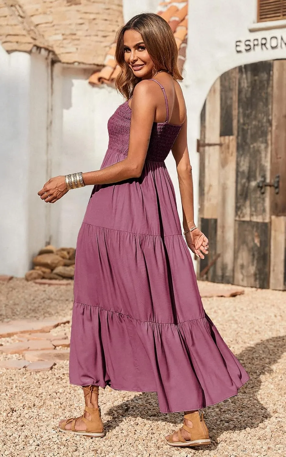 PRETTYGARDEN Women's Summer Maxi Dress 2025 Casual Boho Sleeveless Spaghetti Strap Smocked Tiered Long Beach Sundresses