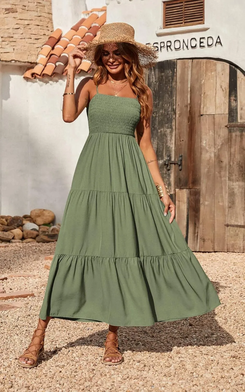PRETTYGARDEN Women's Summer Maxi Dress 2025 Casual Boho Sleeveless Spaghetti Strap Smocked Tiered Long Beach Sundresses