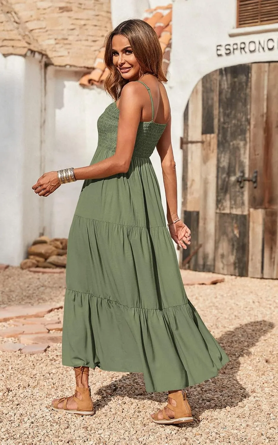 PRETTYGARDEN Women's Summer Maxi Dress 2025 Casual Boho Sleeveless Spaghetti Strap Smocked Tiered Long Beach Sundresses