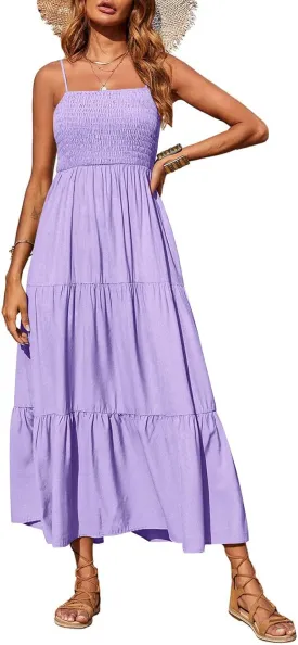 PRETTYGARDEN Women's Summer Maxi Dress 2025 Casual Boho Sleeveless Spaghetti Strap Smocked Tiered Long Beach Sundresses