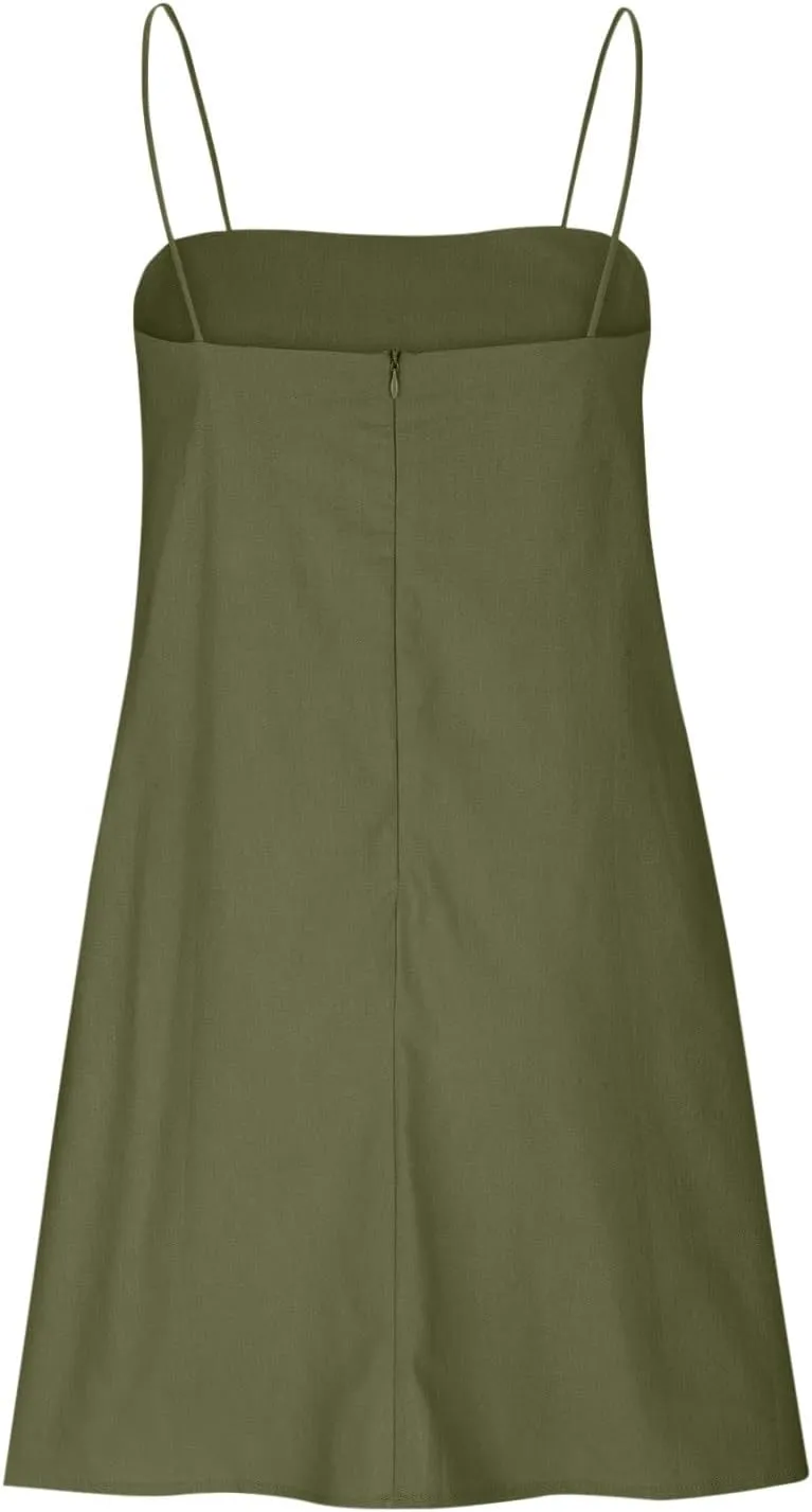 Sleeveless Slip Off Shoulder for Women Fall Summer Linen Mini Short Loose Fit Plain Dresses Women 2025 Trendy Y2K
