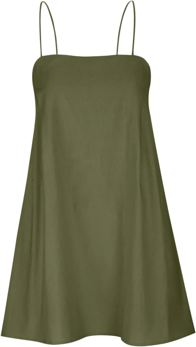Sleeveless Slip Off Shoulder for Women Fall Summer Linen Mini Short Loose Fit Plain Dresses Women 2025 Trendy Y2K