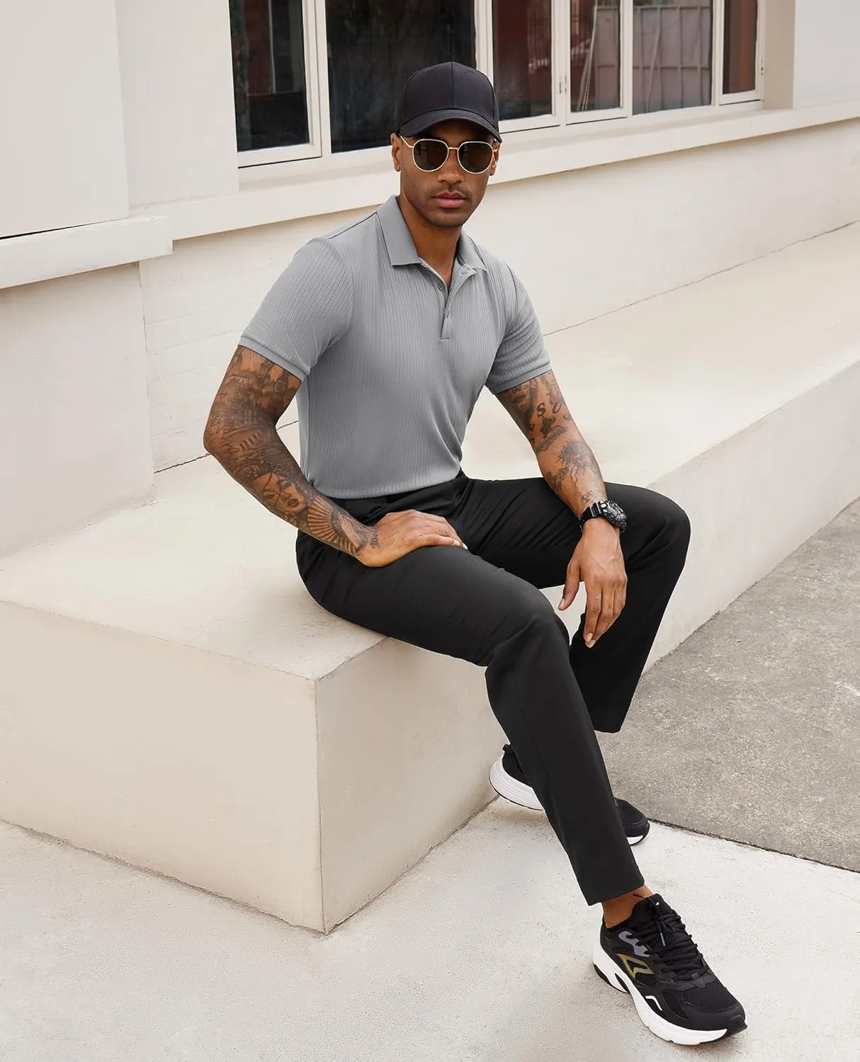 Stretch Polo Shirts for Men Short Sleeve Golf Polo Shirts Slim Polo T-Shirts for Men Golf Shirts Tennis Polo