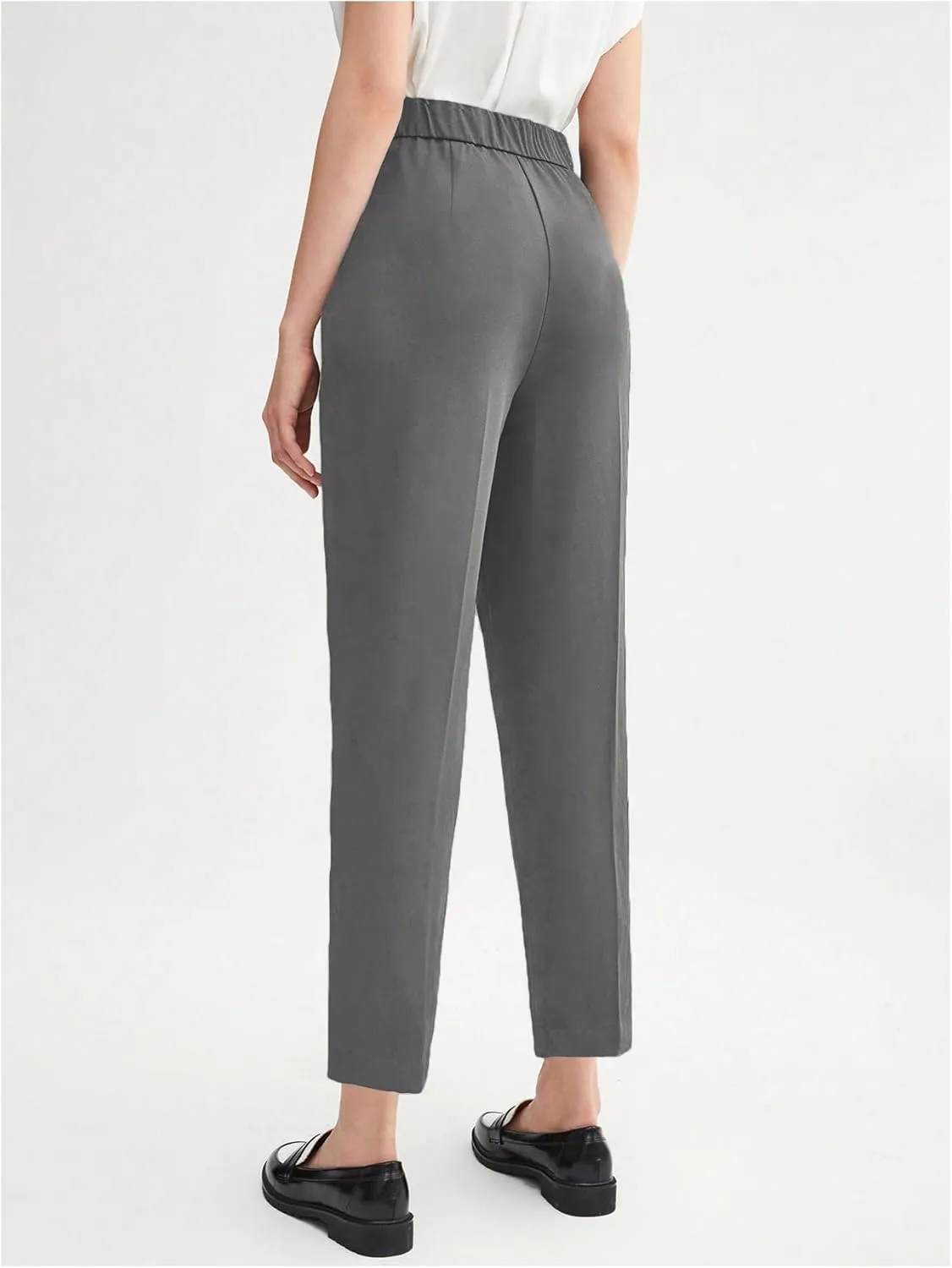SweatyRocks Women's Casual High Waist Loose Straight Leg Cropped Work Pants Trousers with Pocket