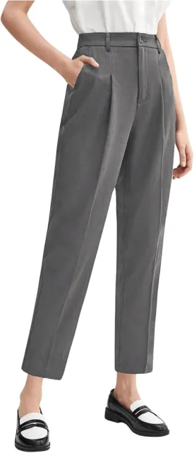 SweatyRocks Women's Casual High Waist Loose Straight Leg Cropped Work Pants Trousers with Pocket