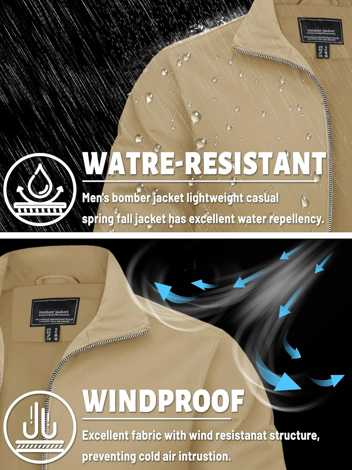 TACVASEN Men's Bomber Jacket Lightweight Casual Windproof Running Spring Windbreaker Sportswear Outerwear