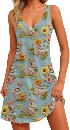 Women Summer Dresses V Neck Beach Swimsuit Coverup Sleeveless Vacation Dress with Pocket 2025 Casual Sundress