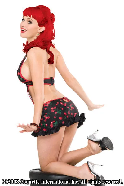 Womens Cherry Print Halter Mini Dress- Clearance