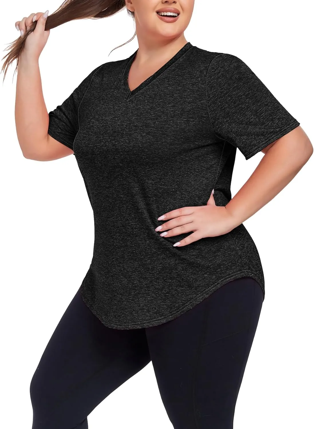 Women's Plus Size Workout Tops V Neck T Shirts Loose Fit Yoga Clothing Summer Sport Tee XL - 5XL