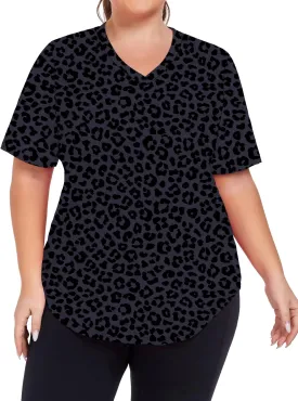 Women's Plus Size Workout Tops V Neck T Shirts Loose Fit Yoga Clothing Summer Sport Tee XL - 5XL