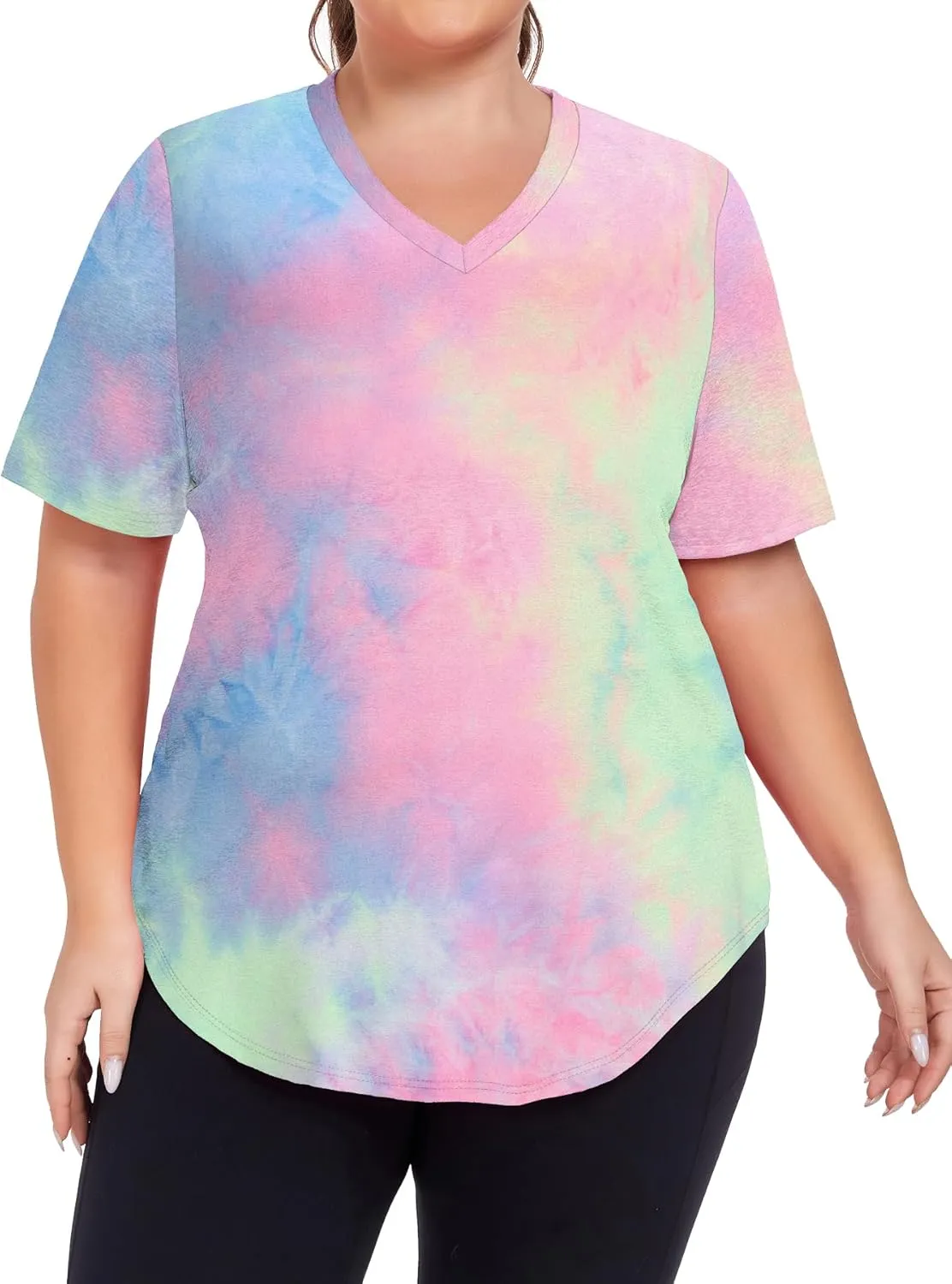 Women's Plus Size Workout Tops V Neck T Shirts Loose Fit Yoga Clothing Summer Sport Tee XL - 5XL