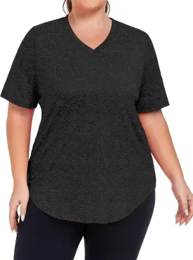Women's Plus Size Workout Tops V Neck T Shirts Loose Fit Yoga Clothing Summer Sport Tee XL - 5XL