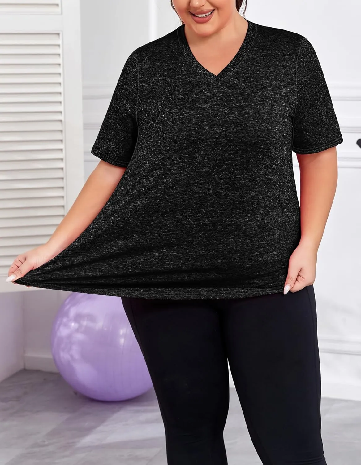 Women's Plus Size Workout Tops V Neck T Shirts Loose Fit Yoga Clothing Summer Sport Tee XL - 5XL
