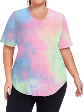 Women's Plus Size Workout Tops V Neck T Shirts Loose Fit Yoga Clothing Summer Sport Tee XL - 5XL