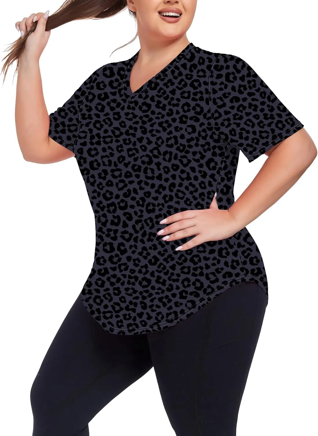 Women's Plus Size Workout Tops V Neck T Shirts Loose Fit Yoga Clothing Summer Sport Tee XL - 5XL