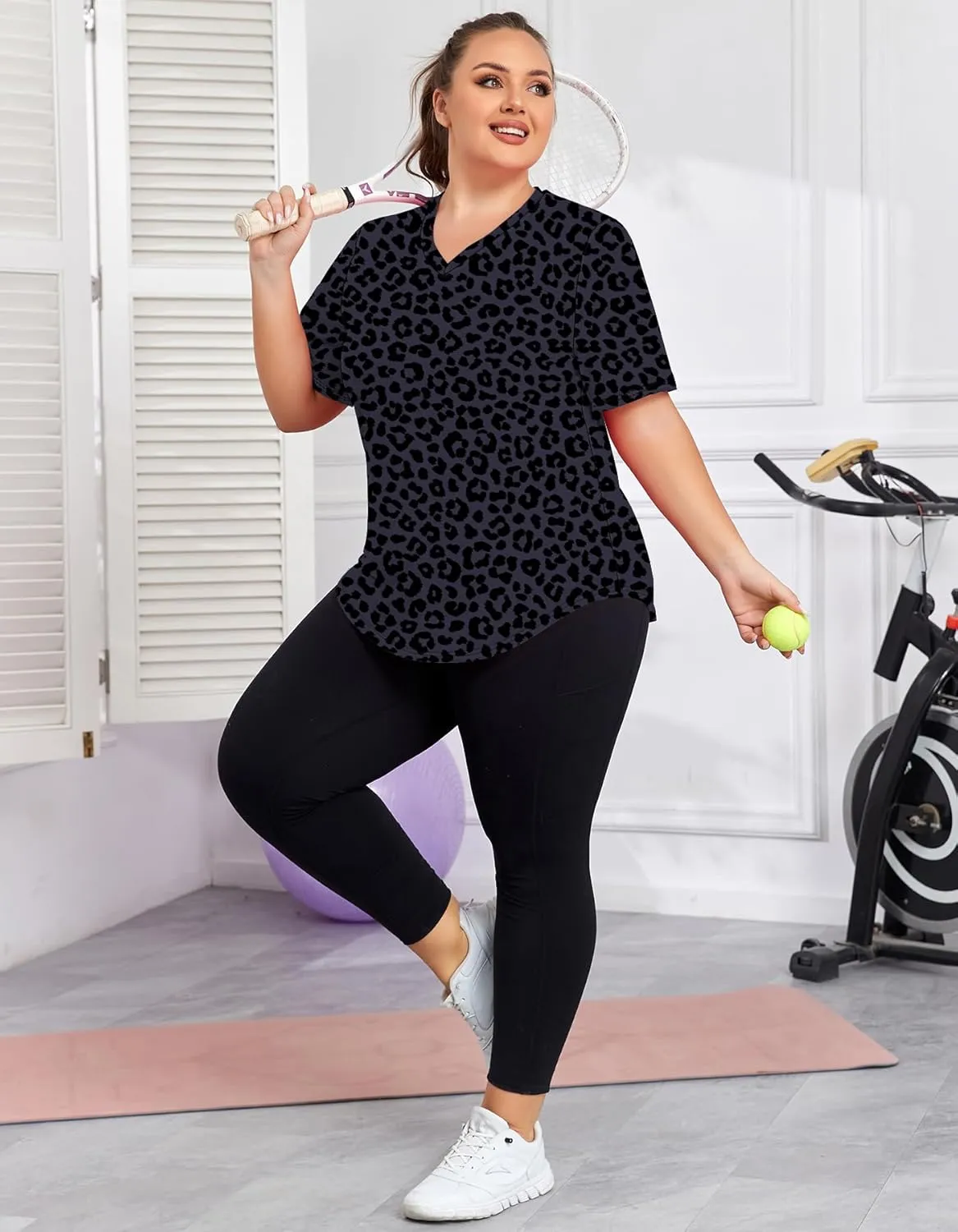 Women's Plus Size Workout Tops V Neck T Shirts Loose Fit Yoga Clothing Summer Sport Tee XL - 5XL