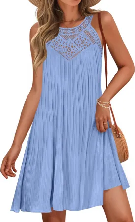 ZESICA Women's 2025 Summer Halter Chiffon Mini Dresses Sleeveless Hollow Out A Line Flowy Ruffle Beach Vacation Sundress